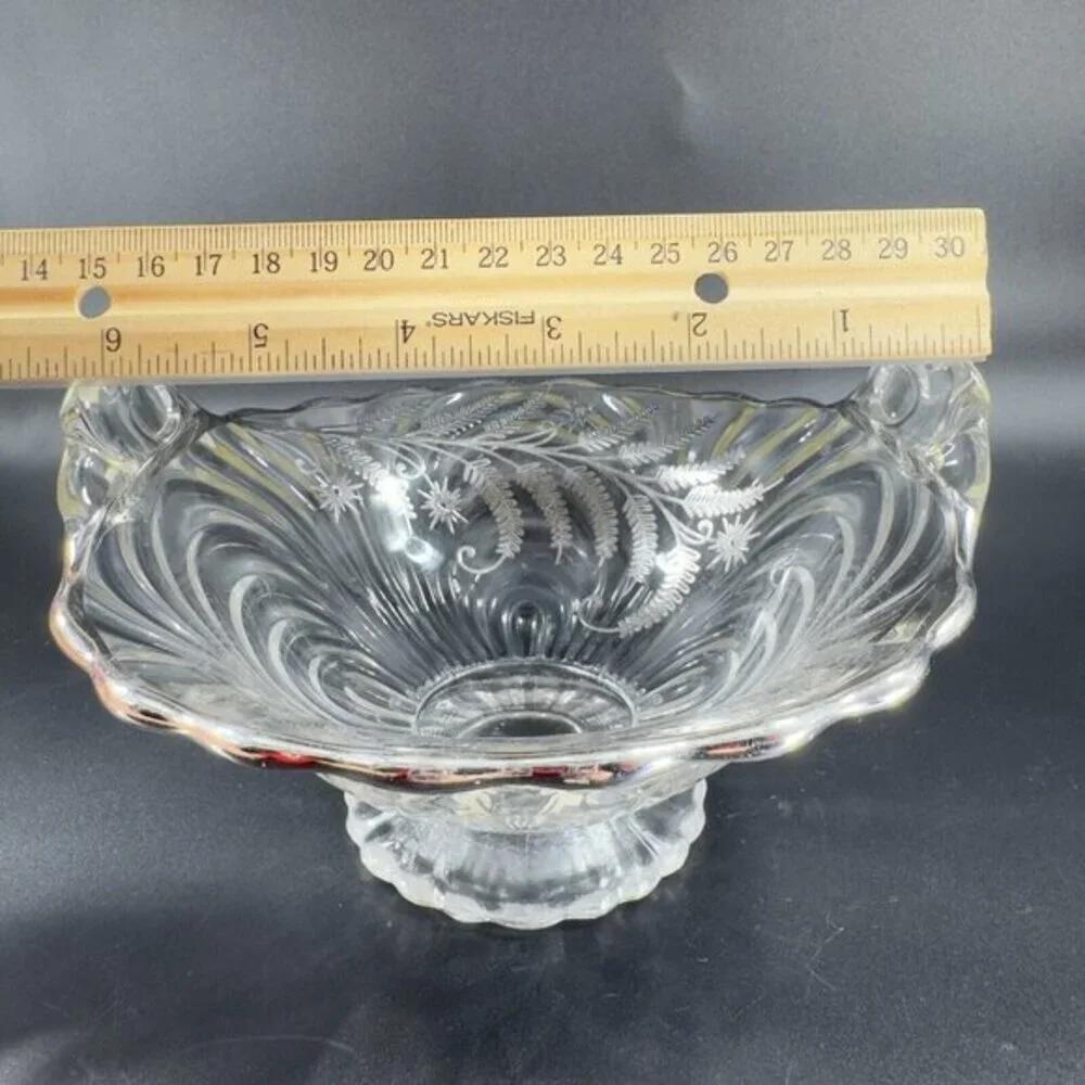 Vintage Cambridge Clear Glass Caprice Bowl Dish Handles‎ Silver Overlay Flower